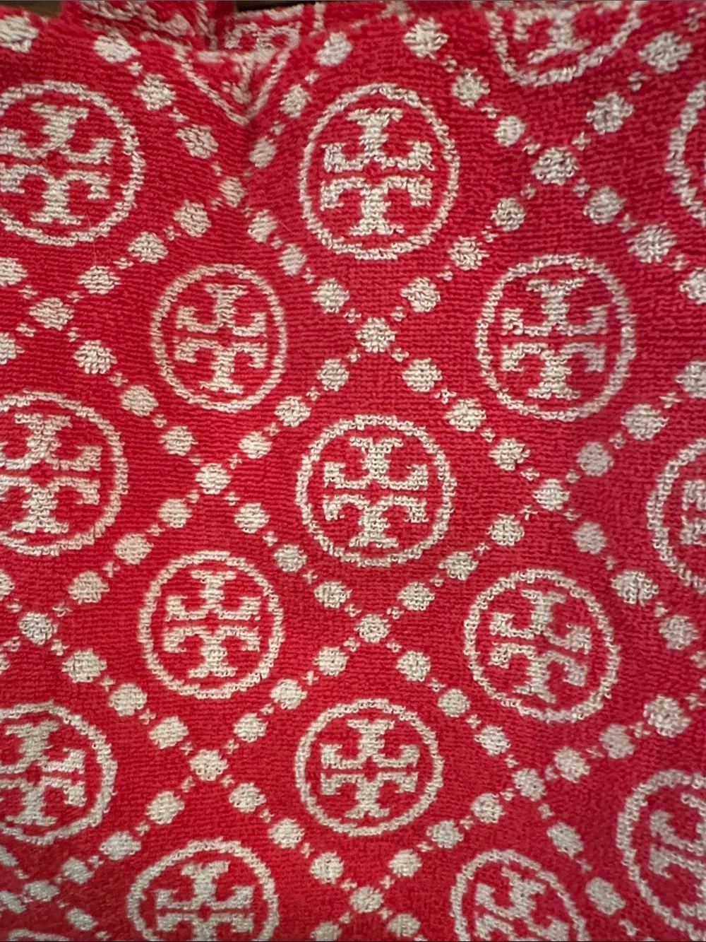 Tory Burch Red and White Logo Terry Tote
